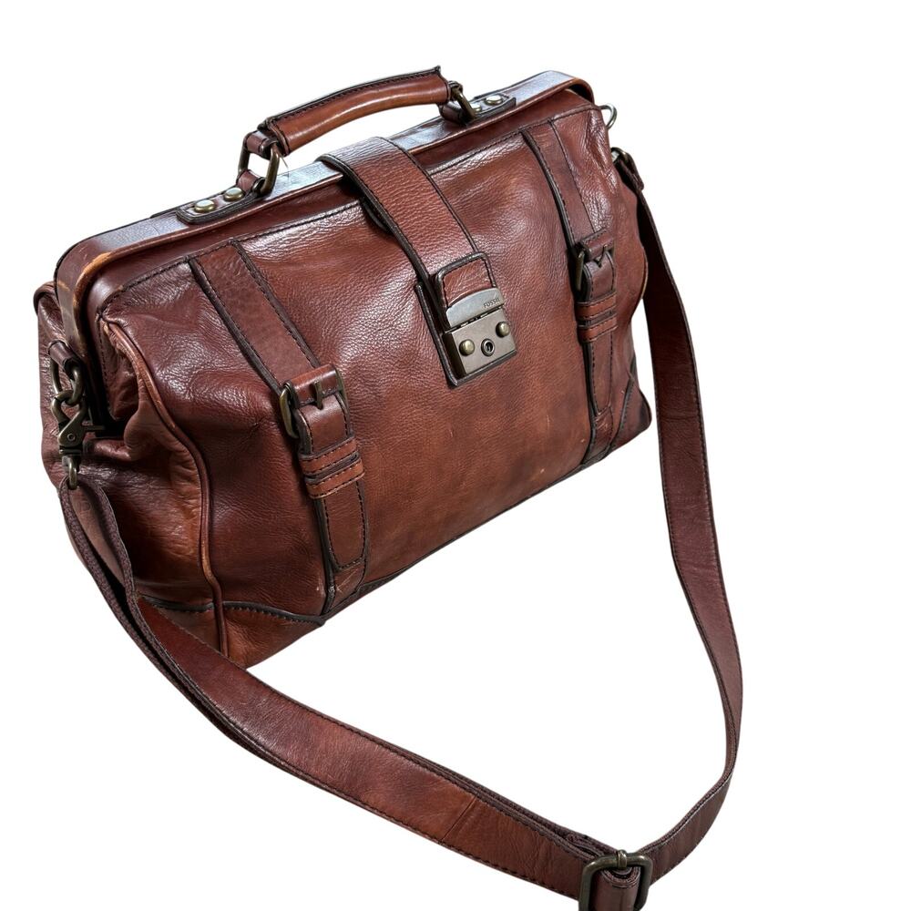 Fossil Lineage Framed Doctor/Lawyer Gladstone Bag – Cognac Brown Genuine Leather